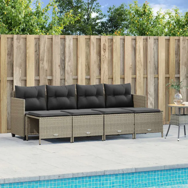 vidaXL 5-delige Loungeset met kussens poly rattan lichtgrijs grijs, foto 2