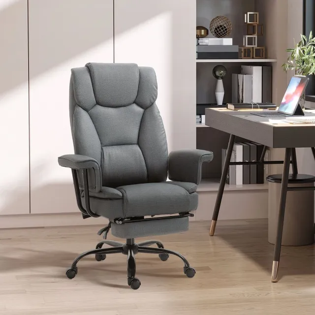 MIVRAY Bureaustoel 68 x 80 x 120-126 cm - Ergonomisch Met Ligfunctie 150 Graden En Voetsteun - Voor Kantoor En Thuiswerkplek - Kunstleer Grijs