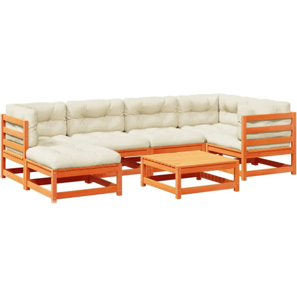 vidaXL 7-delige Loungeset met kussens massief grenenhout wasbruin