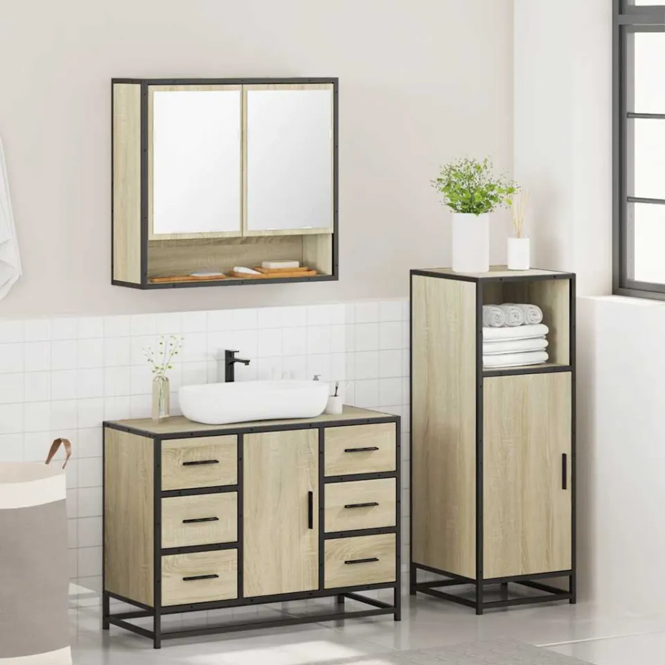 vidaXL 3-delige Badkamermeubelset bewerkt hout sonoma eikenkleurig, foto 4