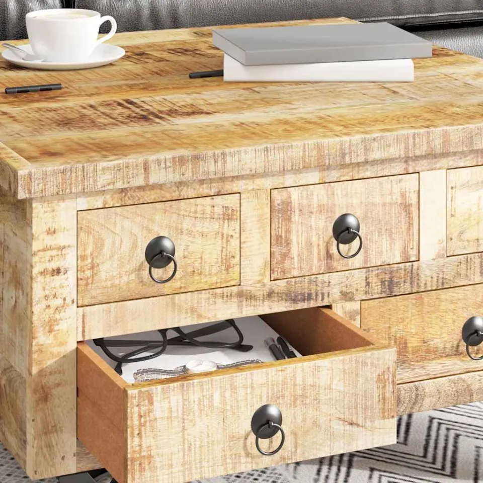vidaXL Salontafel 70x70x40 cm ruw mangohout bruin, foto 4