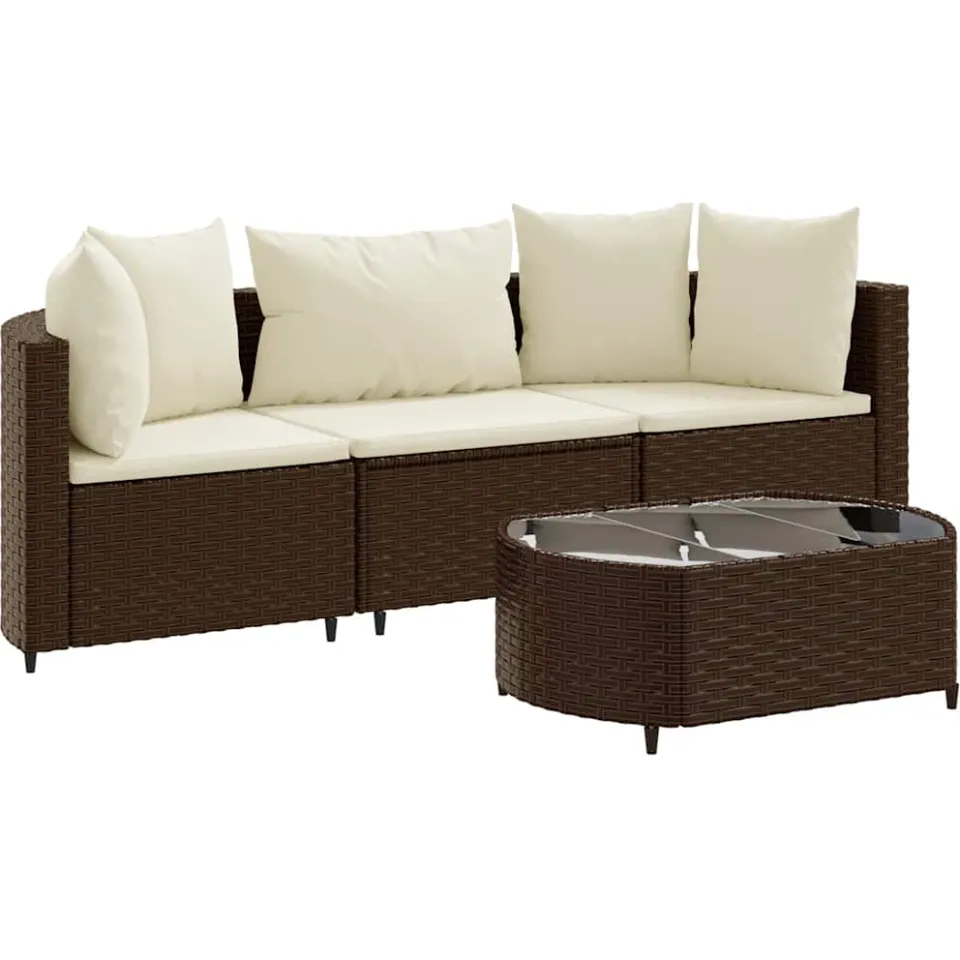vidaXL 4-delige Loungeset met kussens poly rattan bruin