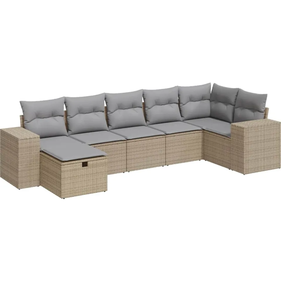 vidaXL 7-delige Loungeset met kussens poly rattan beige, foto 3