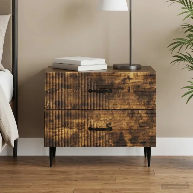 vidaXL Nachtkastje Gerookt eiken 62 x 34,5 x 47,5 cm Bewerkt hout, foto 2