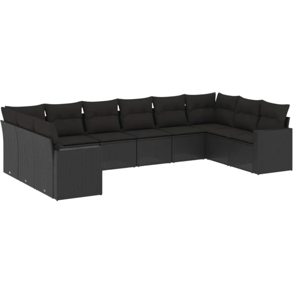 vidaXL 10-delige Loungeset met kussens poly rattan zwart, foto 3