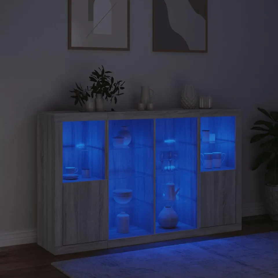 vidaXL Dressoirs met LED-verlichting 3 st bewerkt hout grijs sonoma, foto 2