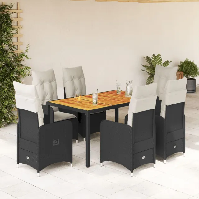 vidaXL 7-delige Bistroset met kussens poly rattan zwart, foto 2