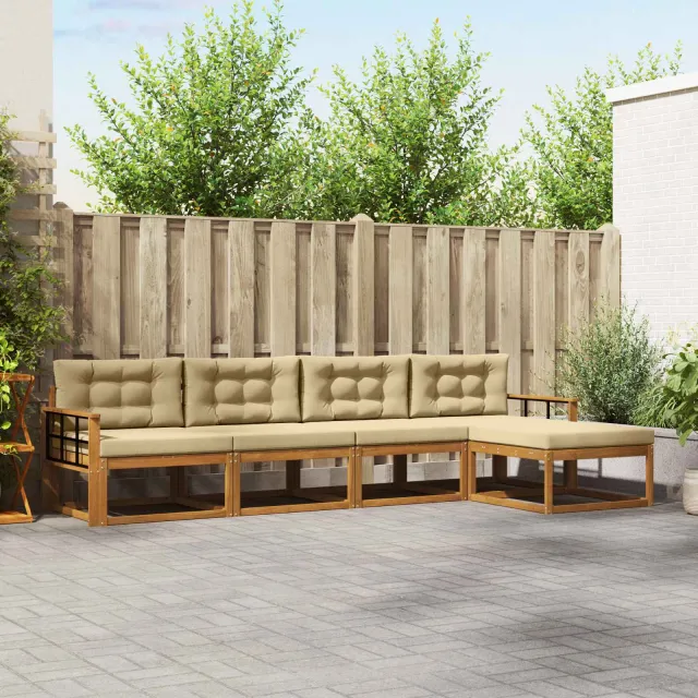 vidaXL Buiten bankenset 5 st 5-zits Natuurlijk en Beige