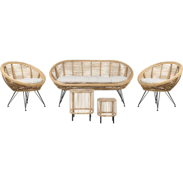 Beliani MARATEA/ CESENATICO - Banken set met salontafel - Lichtbeige - Rotan Natuurlijk