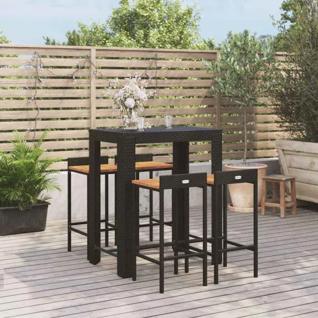 vidaXL 5-delige Tuinbarset poly rattan en massief acaciahout zwart, foto 2