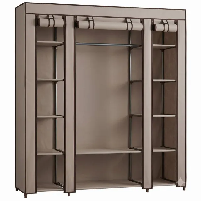 NordHaus Stoffen Kledingkast met Hangroede en 12 Opbergvakken - Opvouwbare Garderobekast - Grote Opbergruimte - Taupe - 150x45x175 cm
