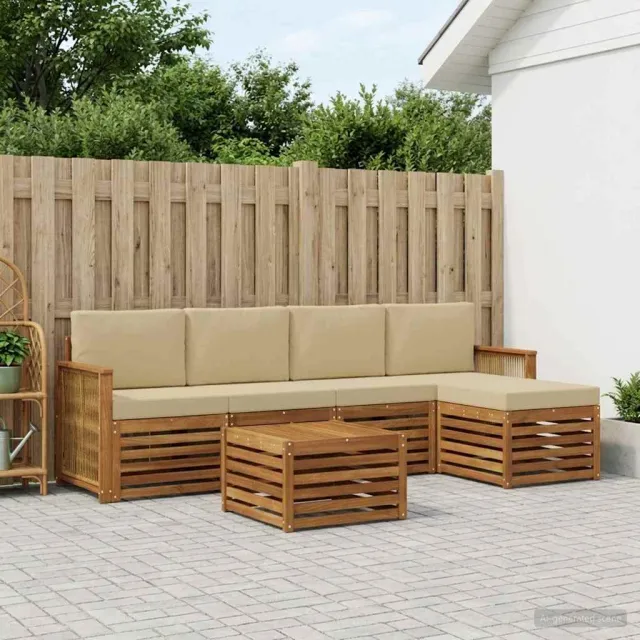 vidaXL Buiten bankenset 6 st 5-zits Natuurlijk en Beige Bruin