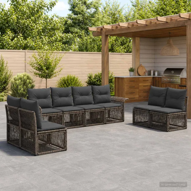 vidaXL Tuinbankenset 8 st 8-zits Grijs poly rattan, foto 2