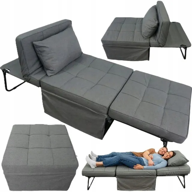 Bass Opklapbare Poef 2-in-1: Comfortabele Stoel en Bed Grijs
