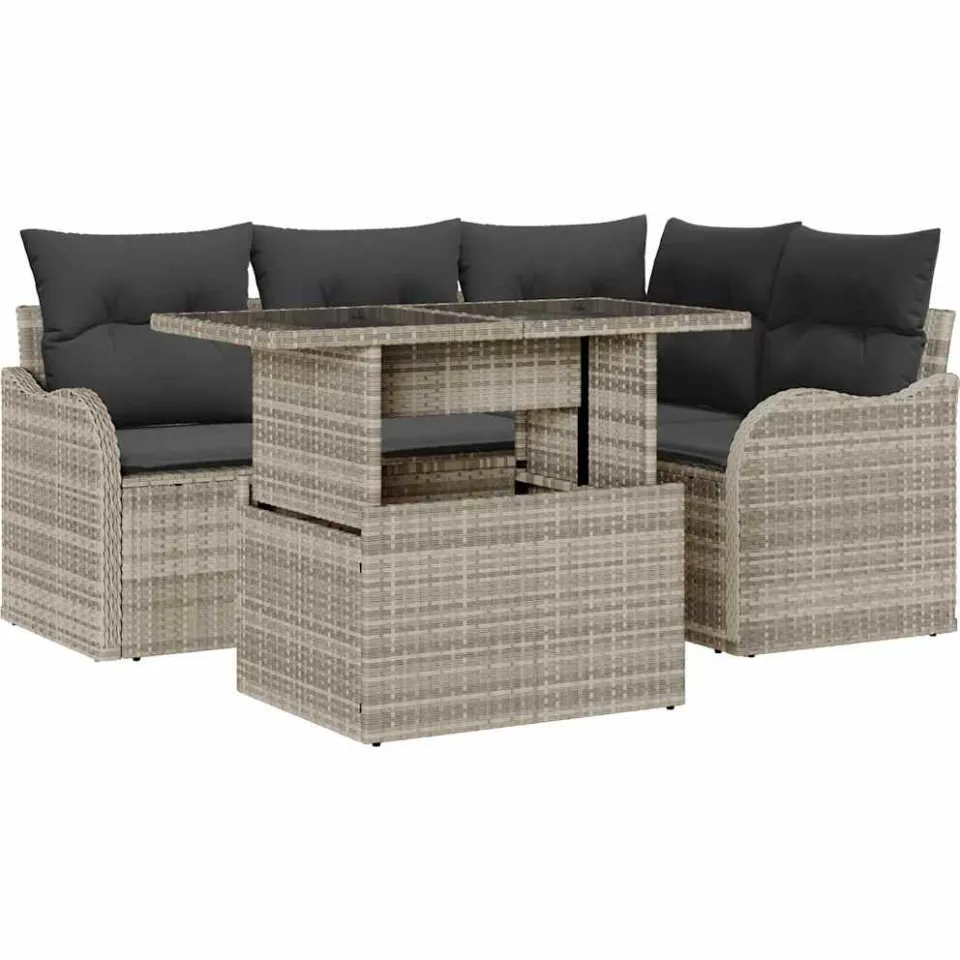 vidaXL Buiten eetset 5 st Lichtgrijs Poly riet
