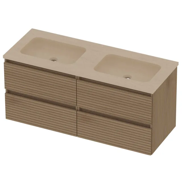 Basic-Line Rocky 46 Badmeubelset Hardsteen 120x46x54 cm R46sselo2x600 Lamello Oak Sand Stone Beige