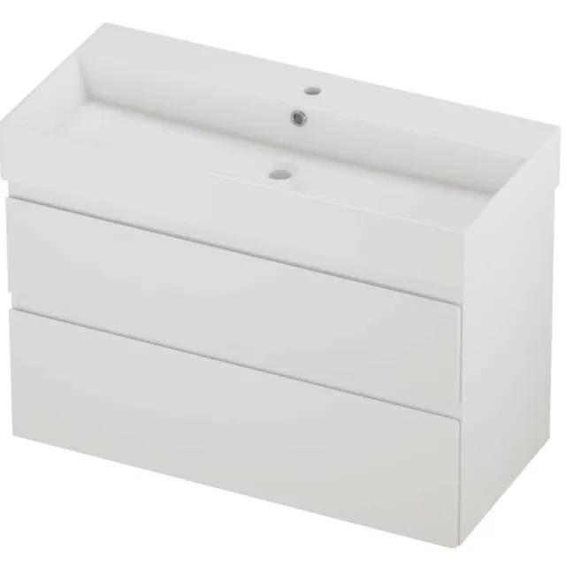 Proline Zara Badmeubelset Porselein Loft 1 Kraangat Asymmetrisch 100x46x73 cm Glans Wit Mat Wit