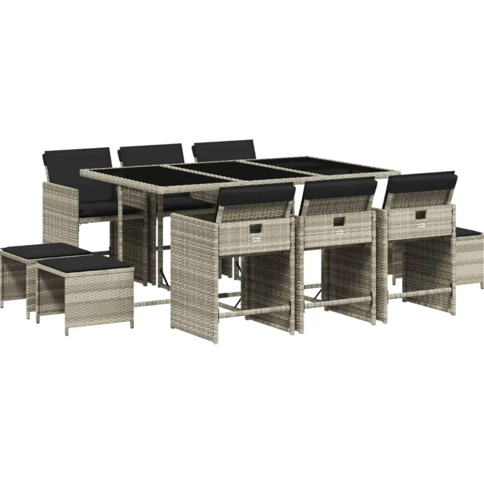 vidaXL 11-delige Tuinset met kussens poly rattan lichtgrijs grijs, foto 3