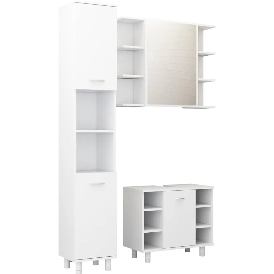 vidaXL 3-delige Badkamermeubelset bewerkt hout wit, foto 3