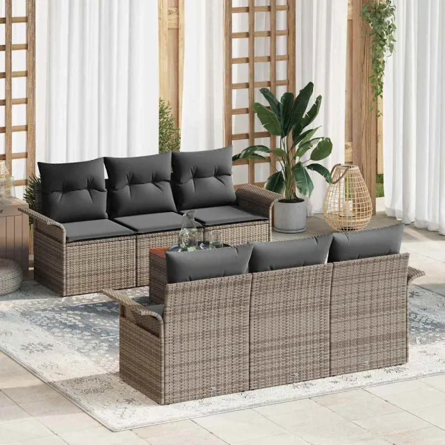 vidaXL Tuinbankenset 7 st Grijs poly rattan, foto 2