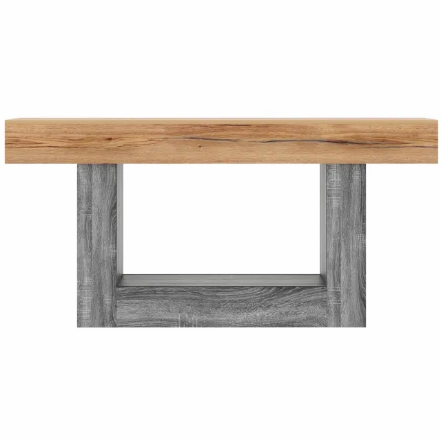SONNENH Sidetable met onderste legplank en U-vormige voet - Tweevoudige houtlook - 160 x 30 cm Lichte houtlook en grijze houtlook