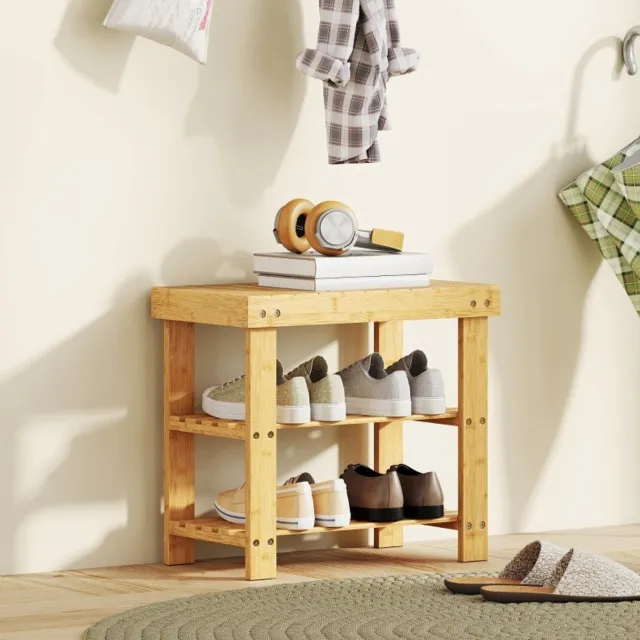 COVREO Schuhbank 50 x 28 x 45 cm, naturel, van bamboe met 2 lagen Natural Wood
