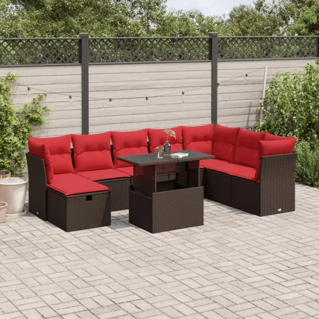 vidaXL 9-delige tuinbankset met kussens, bruin polyrotan, foto 2
