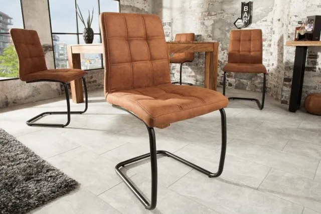 Invicta Interior industrieele sledestoel MODENA lichtbruin met decoratieve stiksels - 38615 Zie omschrijving
