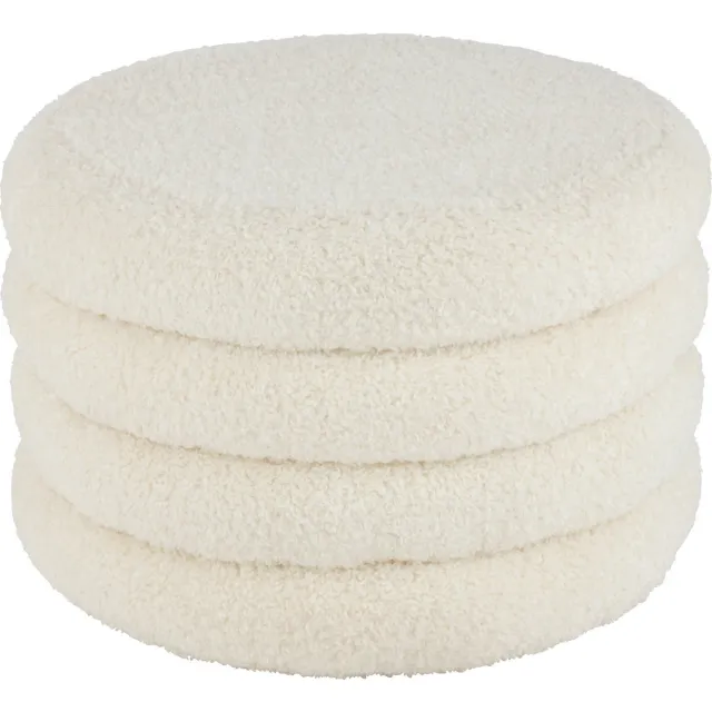 J-Line poef Rond Teddy - polyester - wit