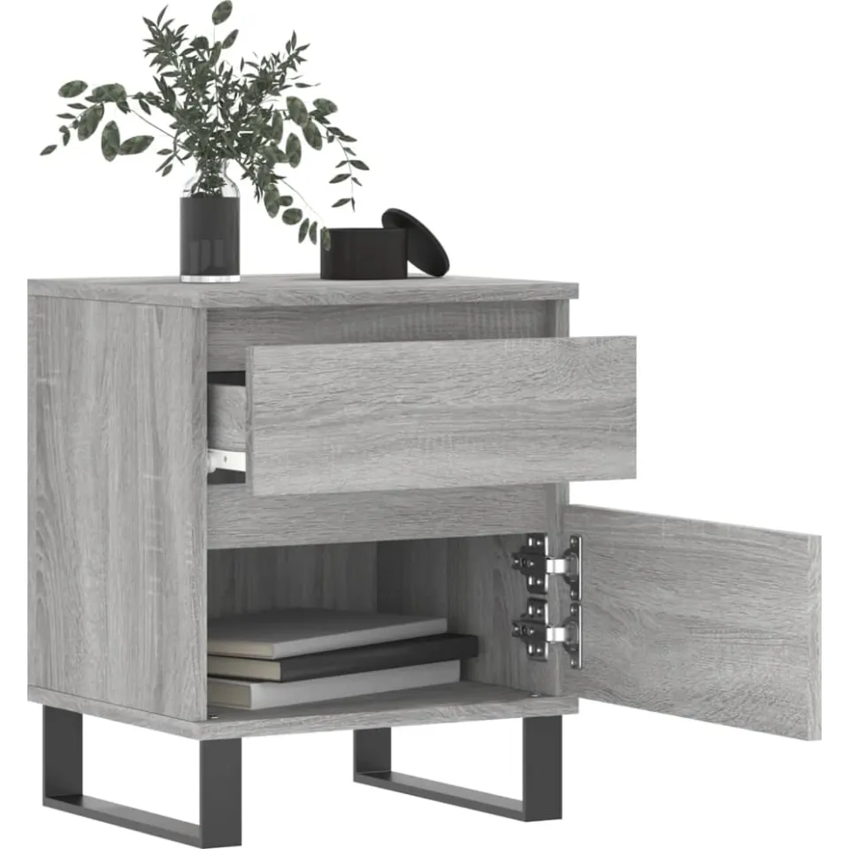 vidaXL Nachtkastje 40x35x50 cm bewerkt hout grijs sonoma eikenkleurig, foto 3