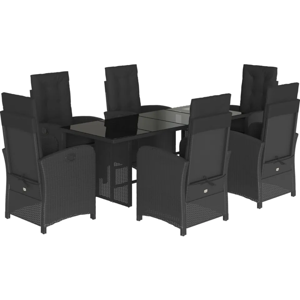 vidaXL 7-delige Tuinset met kussens poly rattan zwart, foto 3