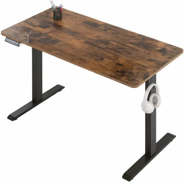 Happiq Elektrisch Sta-Bureau - Voor Thuiswerken of Kantoor - In Hoogte Verstelbare Ergonomische Werktafel met USB-Oplaadpoort en Geheugenbediening - Color: 120x60cm Brown Bruin