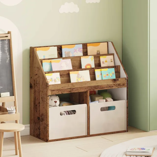 vidaXL Kinderen Boekenkast Oudhout 72,5 x 29,5 x 69 cm Bewerkt hout bruin, foto 2