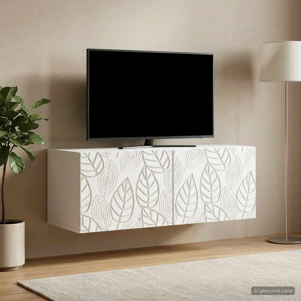 vidaXL Wandbeugel TV-kast 98 x 31 cm Wit Bewerkt hout Wandgemonteerd, foto 3