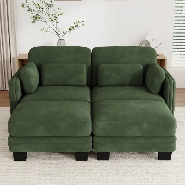MODENUIT U-Bank 176 x 143 x 88 cm - 2-Zits Modulair Met Twee Voetenbanken - Woonkamer - Chenille - Groen