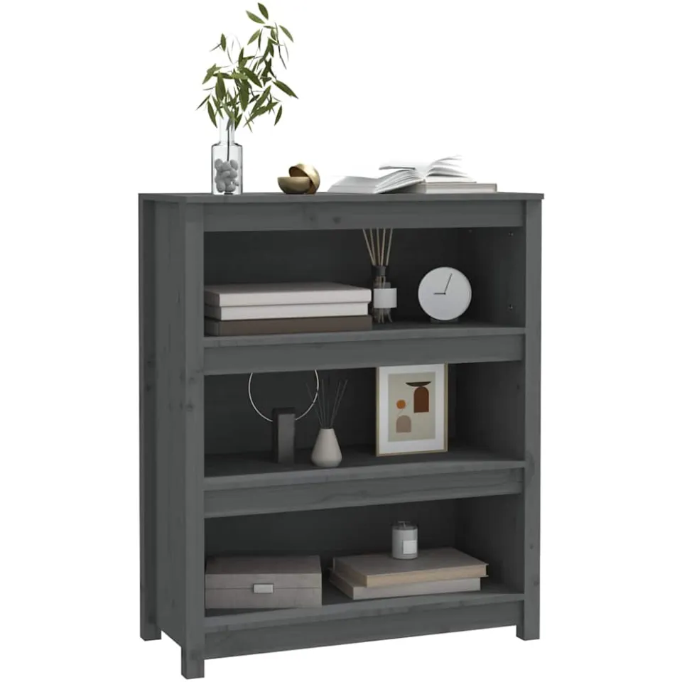 vidaXL Boekenkast 80x35x97 cm massief grenenhout grijs, foto 3