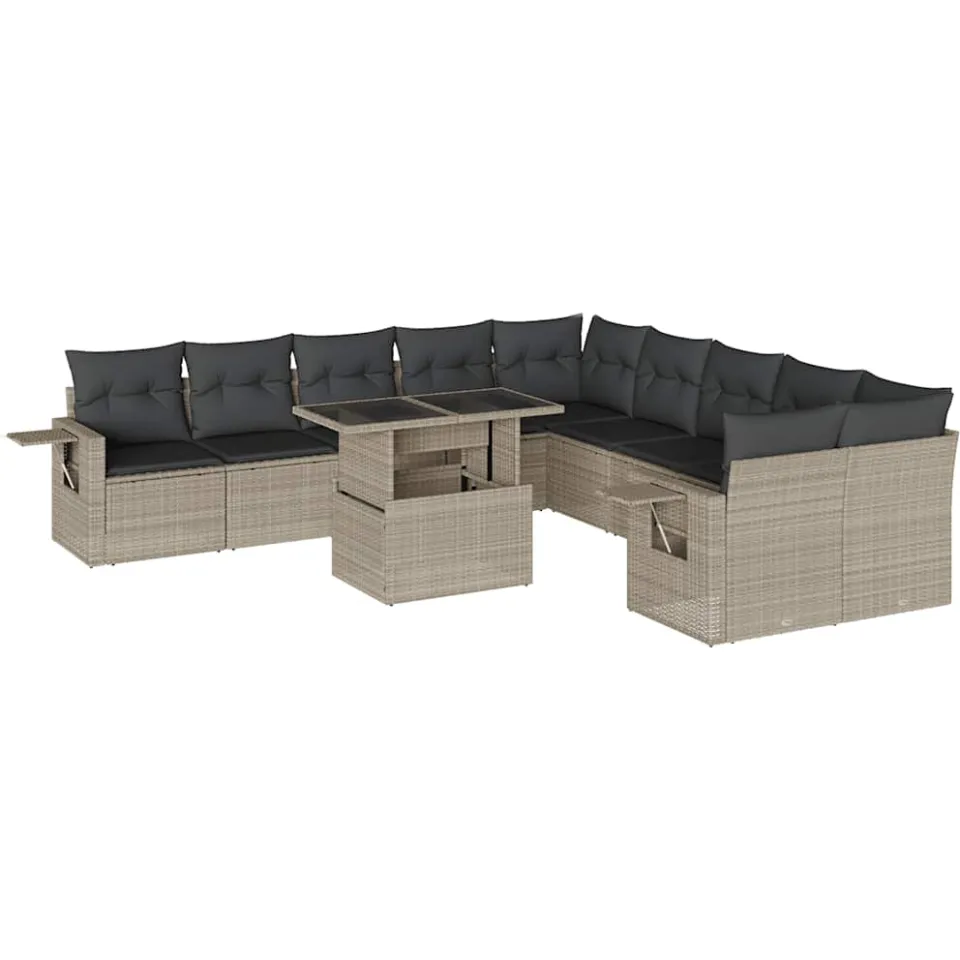 vidaXL 11-delige Loungeset met kussens poly rattan lichtgrijs