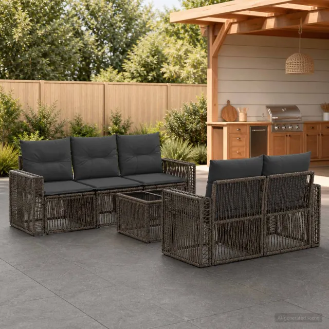 vidaXL Tuinbankenset 6 st Grijs 55 x 55 x 37 cm poly rattan