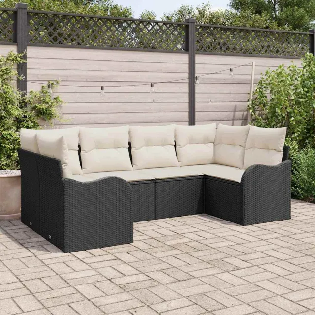 vidaXL Tuin Sofa Set 6 st Zwart en wit Poly riet, foto 2