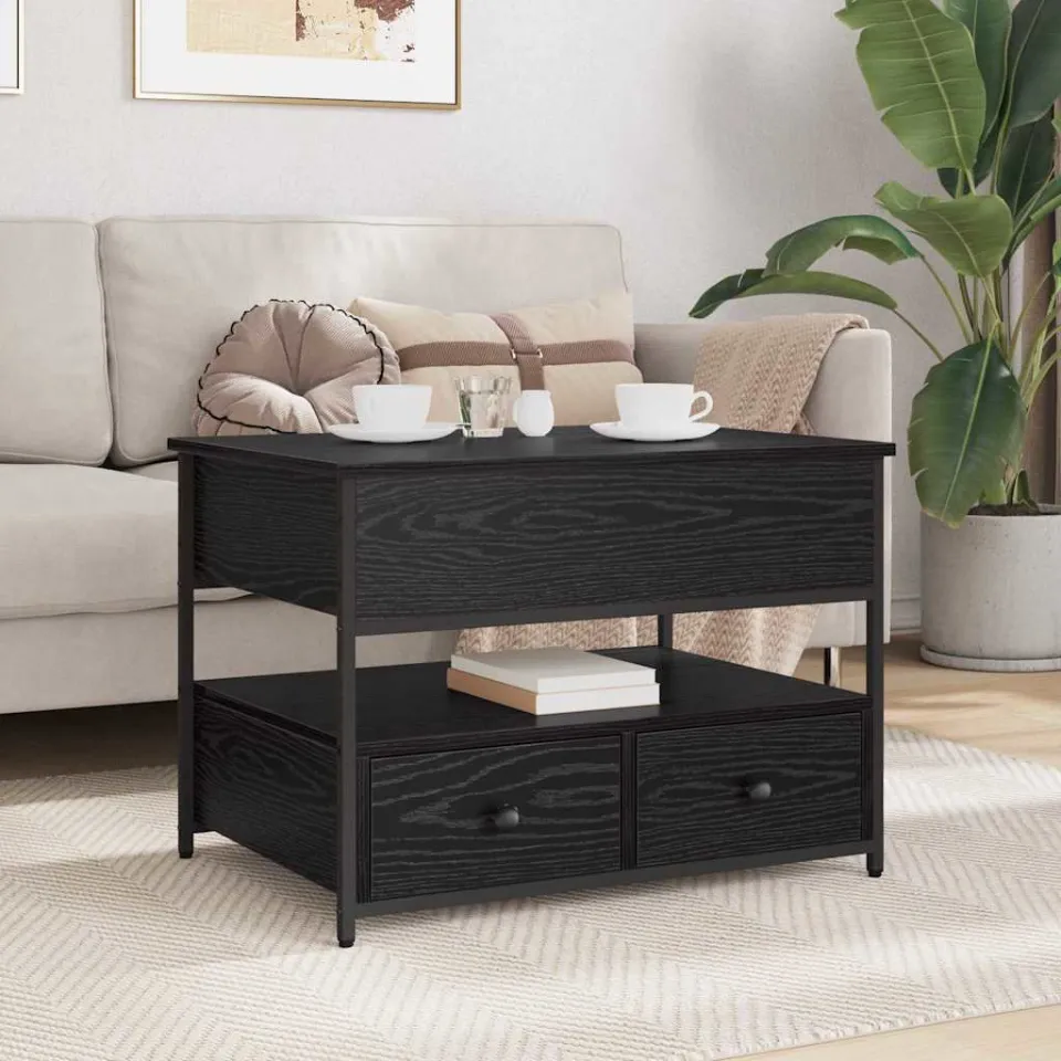 vidaXL Salontafel Zwart Eiken 70 x 50 x 54,5 cm Bewerkt hout, foto 4