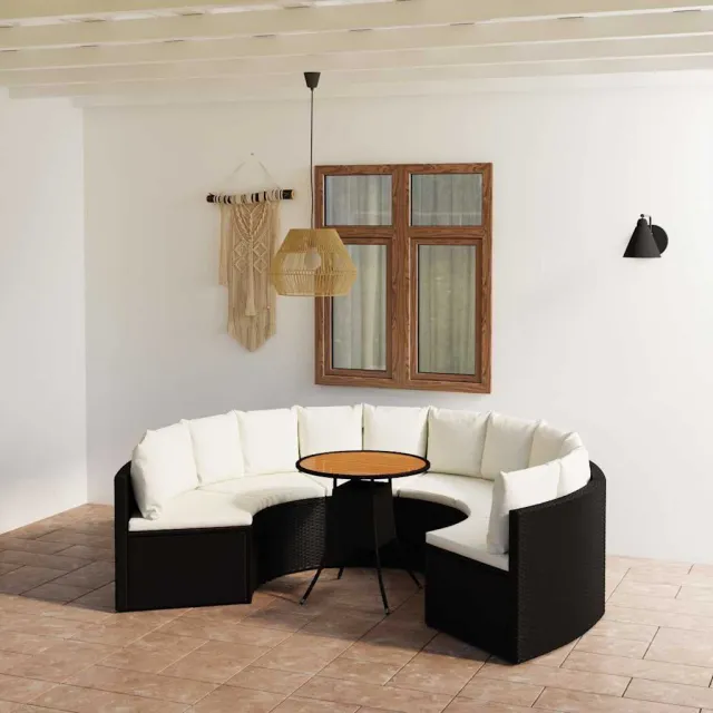 vidaXL 7-delige Loungeset met kussens poly rattan zwart, foto 2