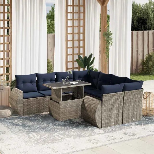 vidaXL 9-delige tuinbankset met kussens, grijs polyrotan, foto 2