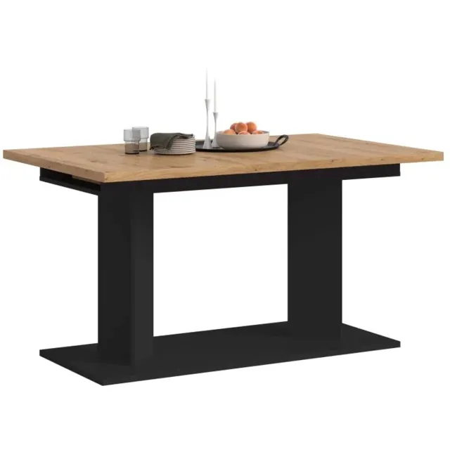 Furnilux Eettafel in artisan eik en zwart - Moderne design tafel met dubbele zuil - 220 cm breed