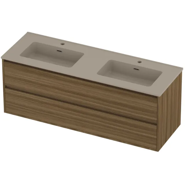 Proline Tribute Badmeubelset Porselein 2 Gaten 140x46x54 cm Mat Crème Cotton Caramel Walnut Houtlook