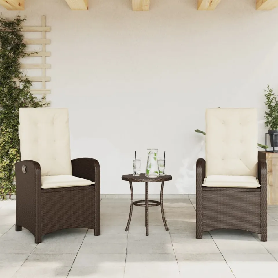 vidaXL 3-delige Bistroset met kussens poly rattan bruin, foto 2
