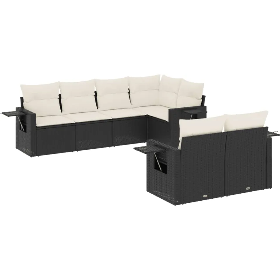 vidaXL 7-delige Loungeset met kussens poly rattan zwart, foto 3