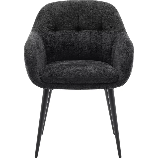 Vente-unique Set van 2 stoelen met armleuningen van stof met textuur en metaal - Zwart - LASSANDRA
