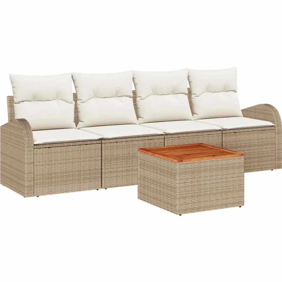 vidaXL Tuinbankenset 5 st Beige poly rattan