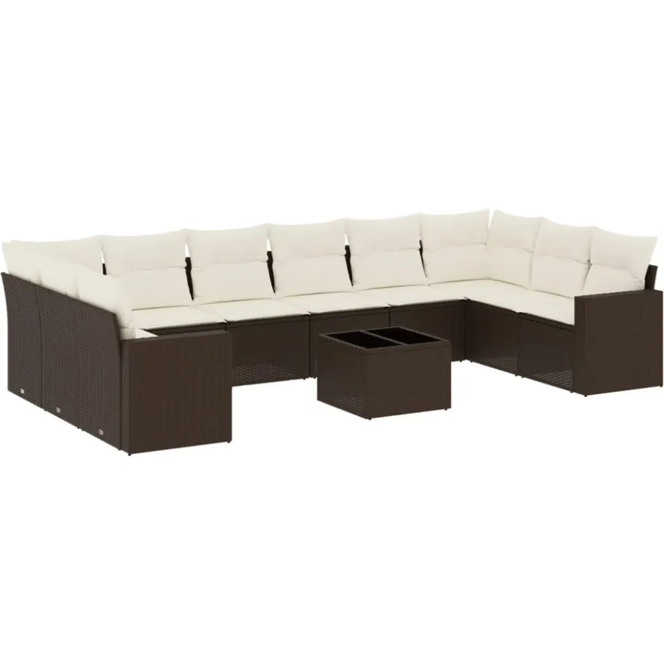vidaXL 11-delige Loungeset met kussens poly rattan bruin, foto 3