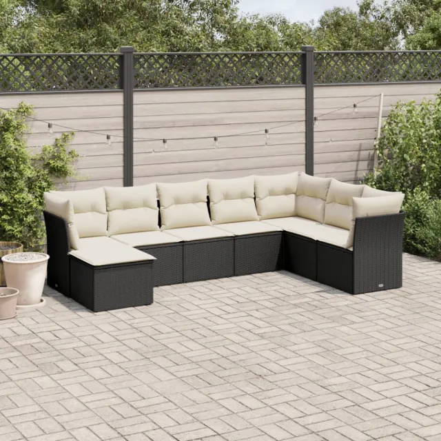 vidaXL 8-delige Loungeset met kussens poly rattan zwart, foto 2